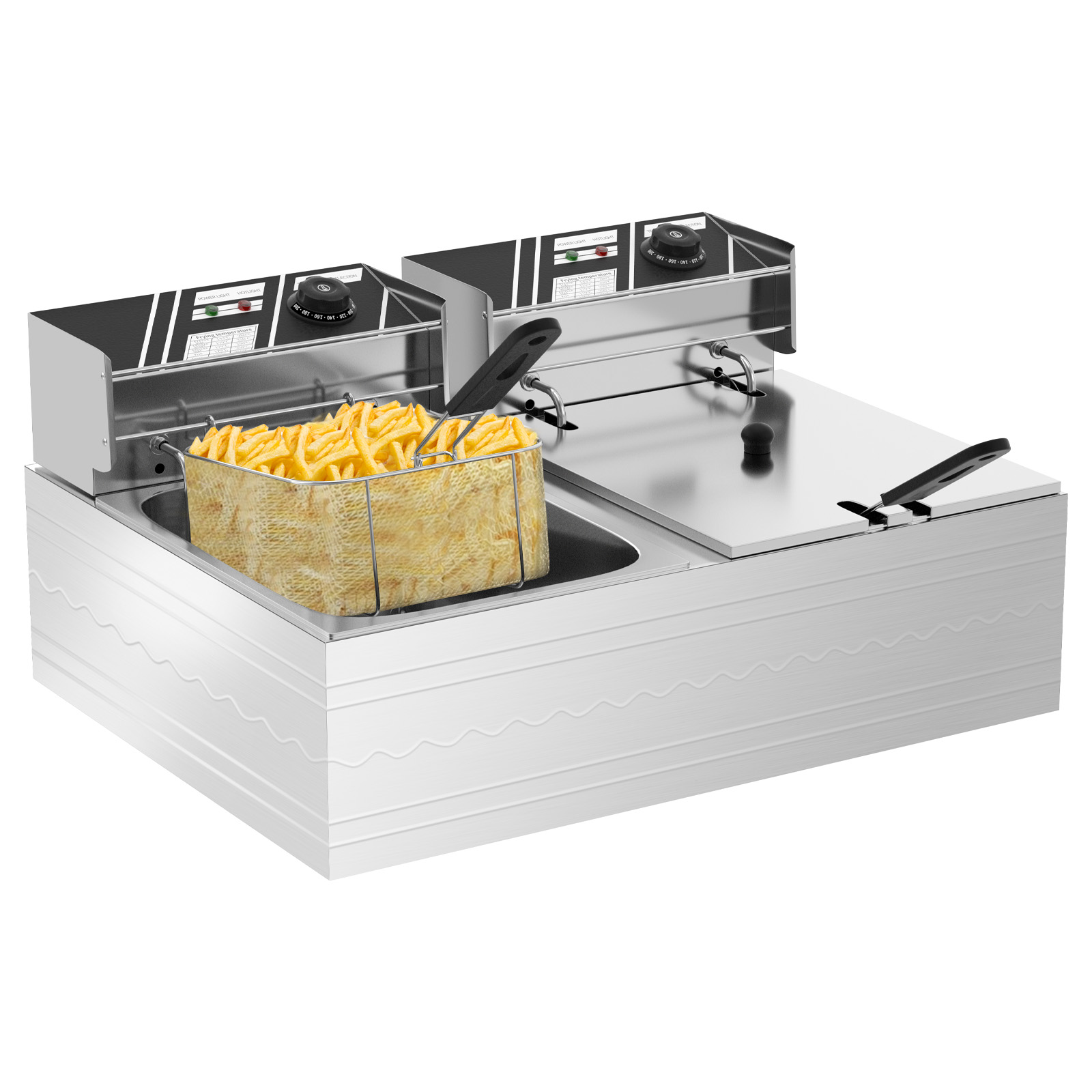 thumbnail video image 2 of Hawsaiy 11.4 Qt Electric Deep Fryer with Baskets & Lids for Home Kitchen and Restaurant, 2500W, 2 of 8