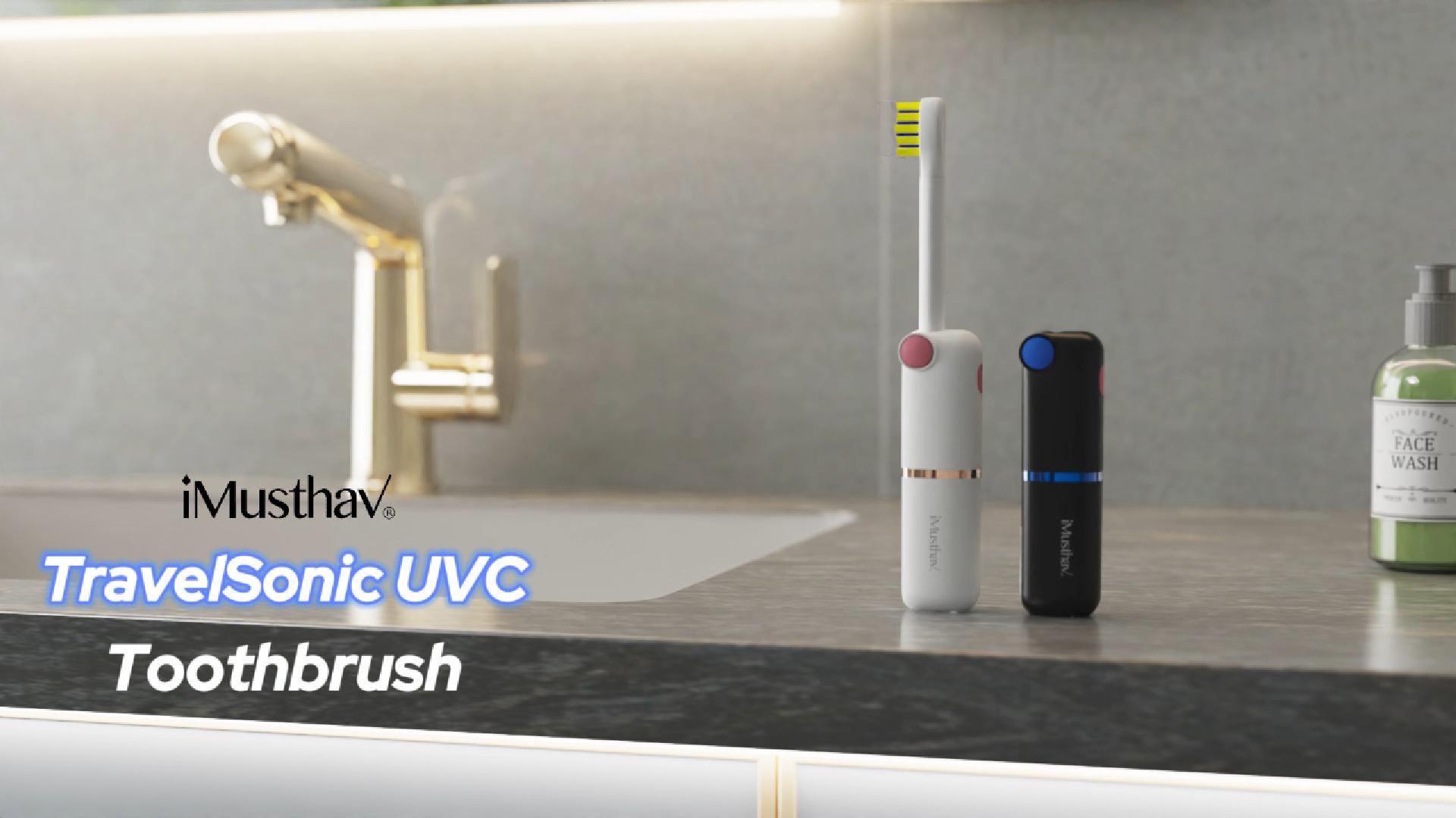 thumbnail video image 2 of iMusthav Foldable Travel Electric Toothbrush, Battery Operated Self Cleaning Toothbrush, Blue LED Light & Whitening Toothpaste, 3 Modes with Smart Timer, 6 Replacement Brush Heads, 2 of 8