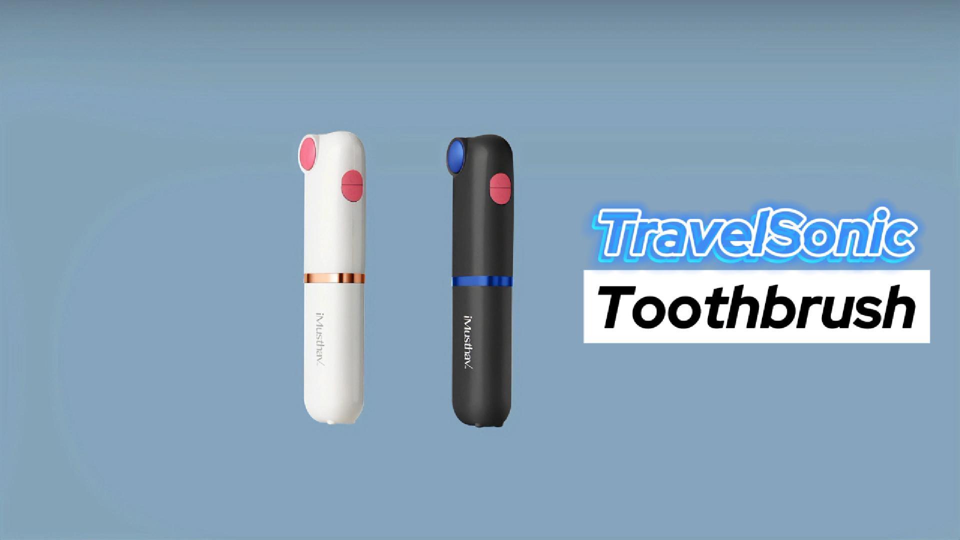 thumbnail video image 2 of iMusthav Travel Sonic Electric Toothbrush for Adults, Battery Operated Foldable Toothbrush, Blue LED Light & Whitening Toothpaste, 3 Modes, Smart Timer, 6 Replacement Brush Heads, 2 of 8
