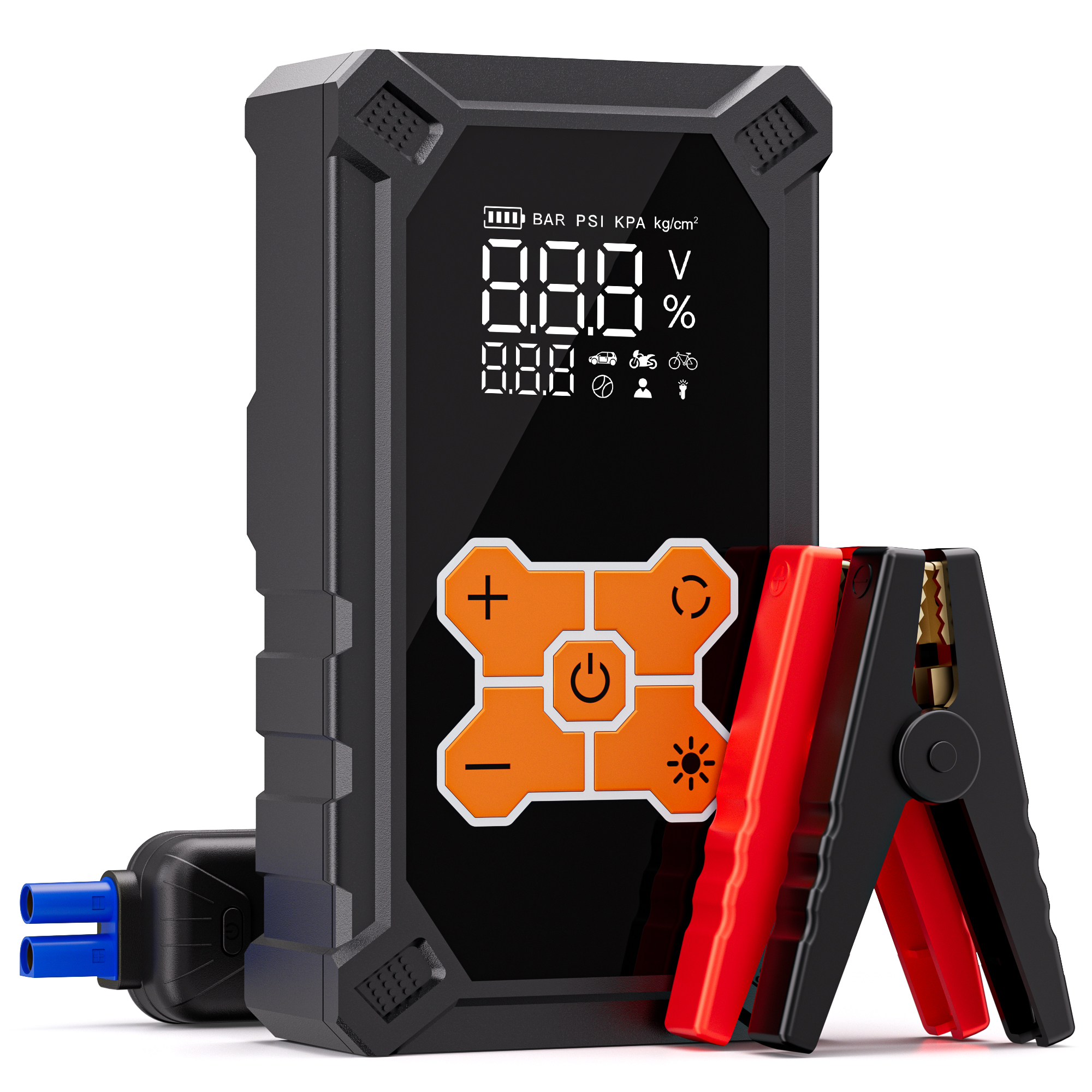 thumbnail video image 2 of REHOTTOP 5000A Jump Starter with Air Compressor 160PSI, Battery Jumper Starter Portable for Car (10L Gas/8.0L Diesel), 12V Jump Starter Battery Pack with LCD Display & LED Light, 2 of 9