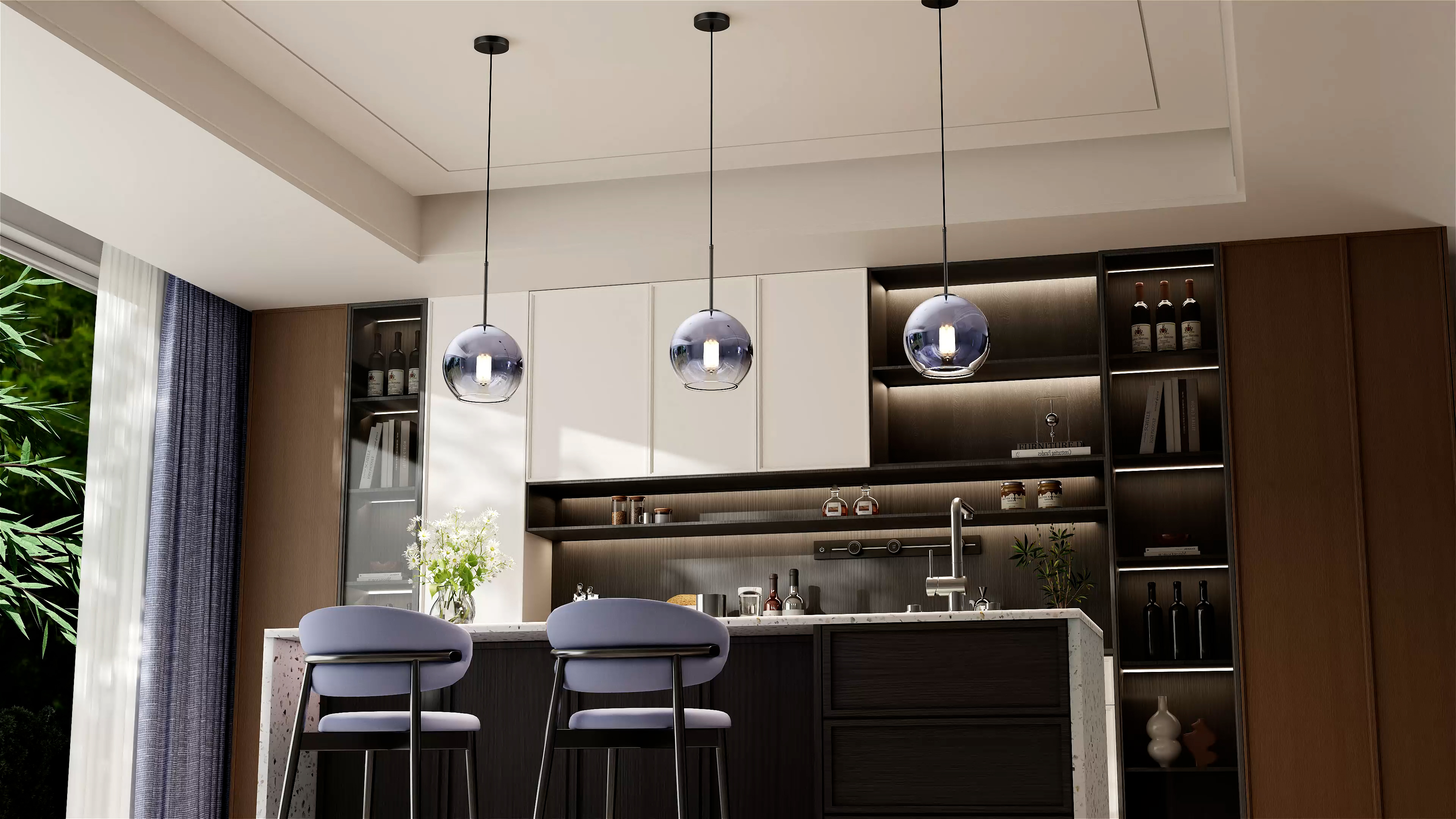 thumbnail video image 2 of KCO Lighting Modern Black Globe Pendant Light, Mercury Glass Ceiling Light, Mid Century Silver Kitchen Hanging Light Over Island, 2 of 10