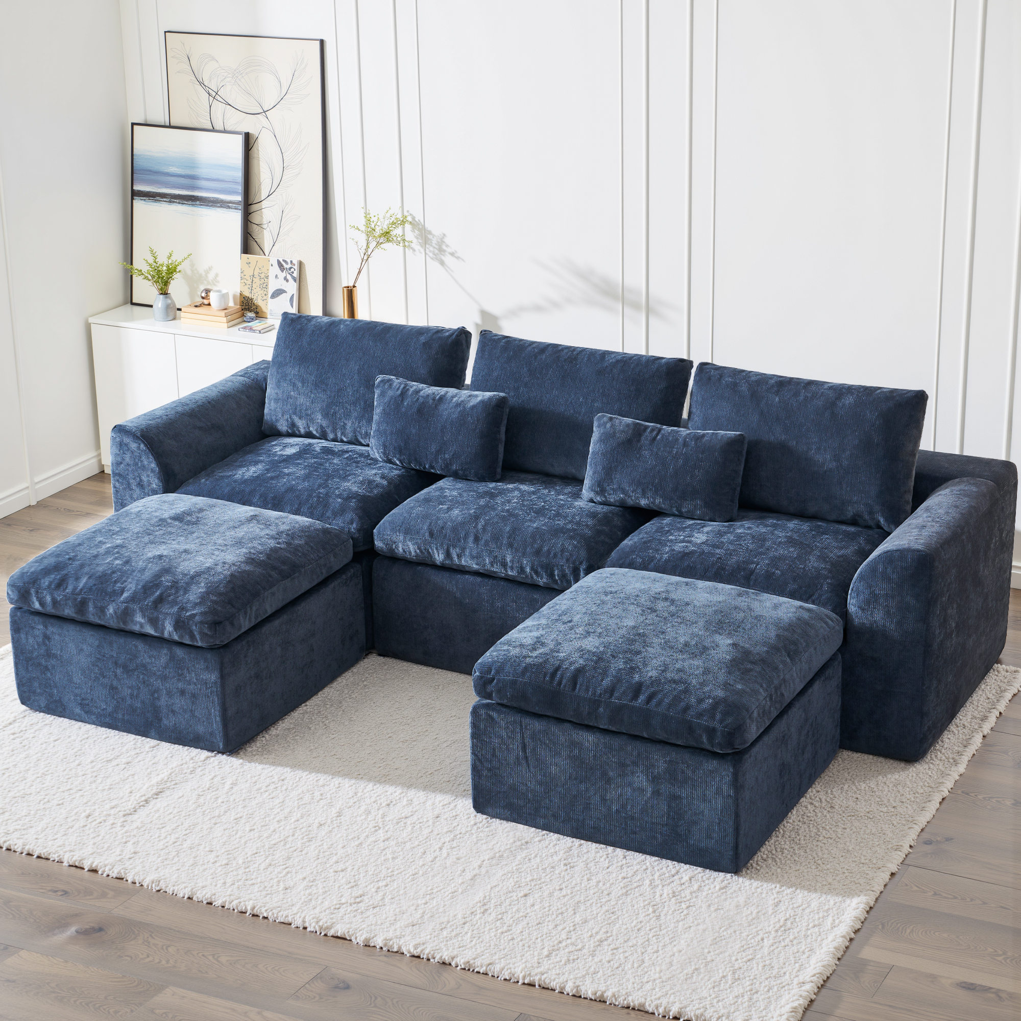 thumbnail video image 2 of YINIX 120" Modular Sectional Sofa with Movable Ottomans, U-Shaped Couch for Living Room, No Assembly Required, Blue, 2 of 9