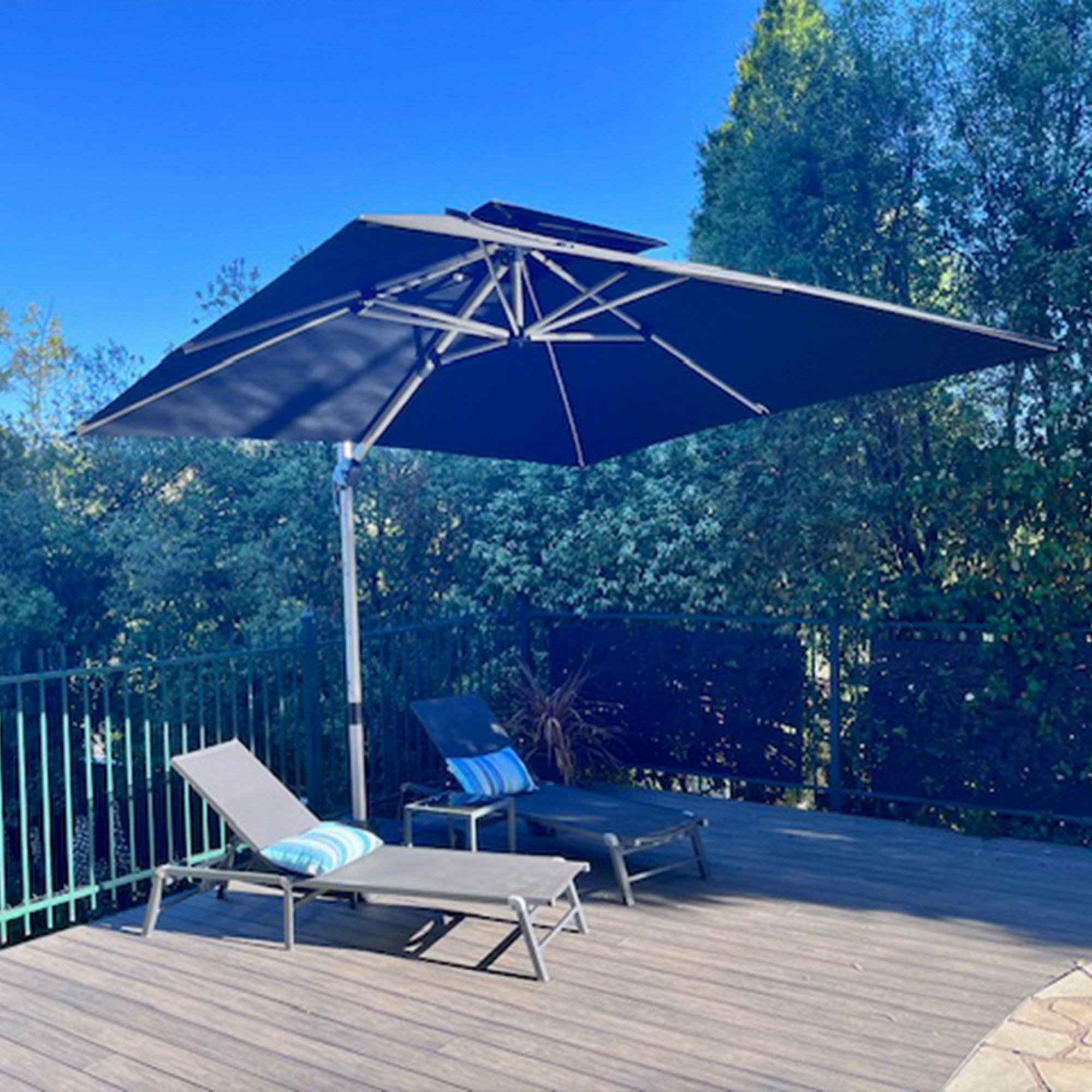 thumbnail video image 2 of PURPLE LEAF 10FT Deluxe Square Patio Umbrella with Base, Large Offset Cantilever Umbrella with 360° Rotation, Black, 2 of 15