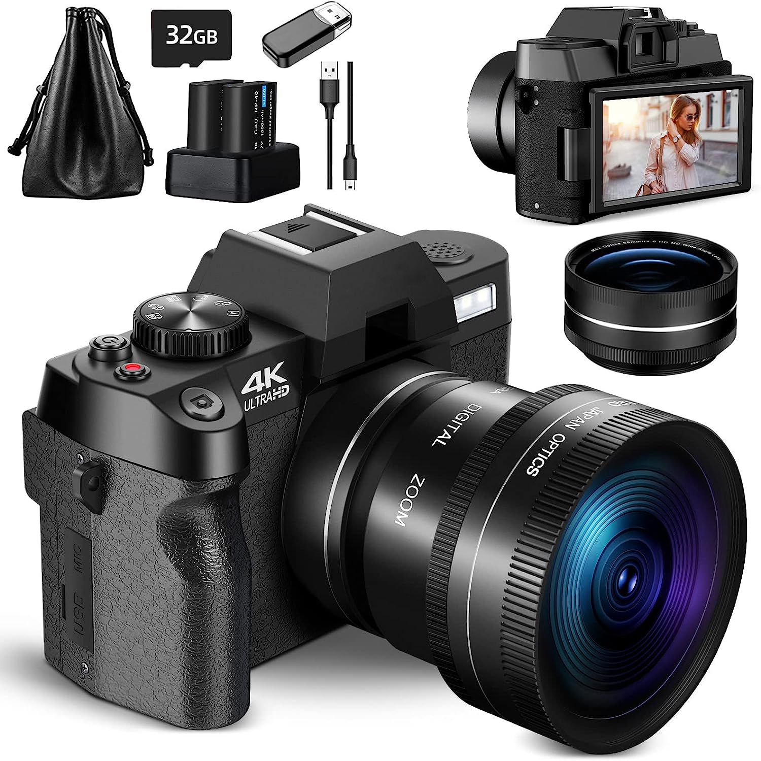 thumbnail video image 2 of NBD Digital Camera 4K Ultra HD 48MP All-in-One Vlogging Camera with Wide Angle Lens, Digital Zoom 16x and 3" Screen, 2 of 10