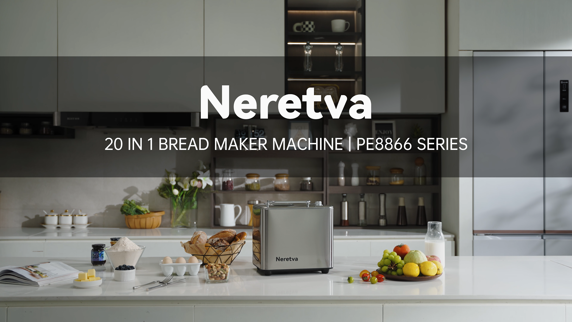 thumbnail video image 2 of Neretva Bread Maker, 20-in-1 Automatic Bread Machine with Dual Heaters, 2LB Ceramic Pan, Stainless Steel, Silver, 2 of 8