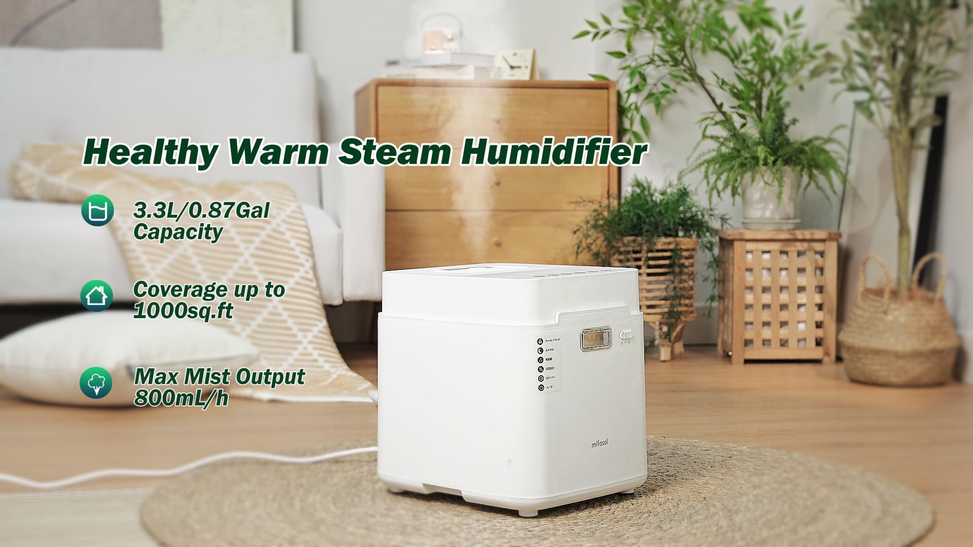 thumbnail video image 2 of Mifasol Stainless Steel Humidifier, 3.3L/0.87Gal Steam Humidifier Large Room up to 800 sq ft, Easy to Clean Warm Mist Humidifiers for Bedroom, White, 2 of 8
