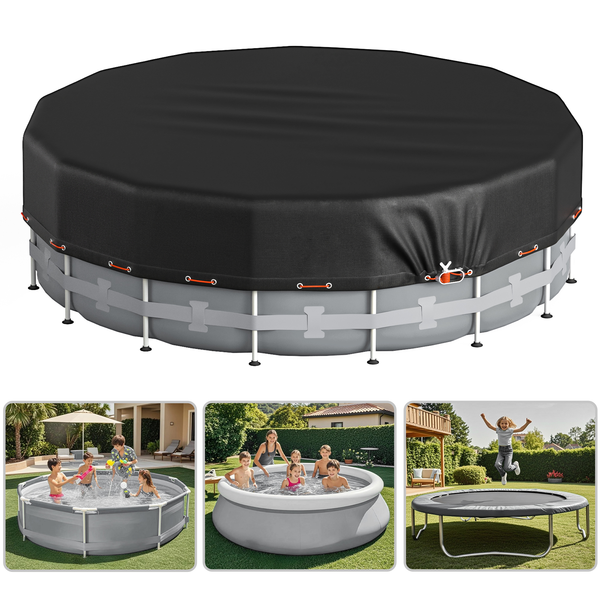 thumbnail video image 2 of COSYUMI 12Ft Round Pool Cover, 420D Heavy Duty Oxford Solar Pool Covers for Above Ground Pool with Winch and Cable, All Season Inflatable Pool Cover for UV Resistant, Waterproof, Snowproof Windproof, 2 of 13