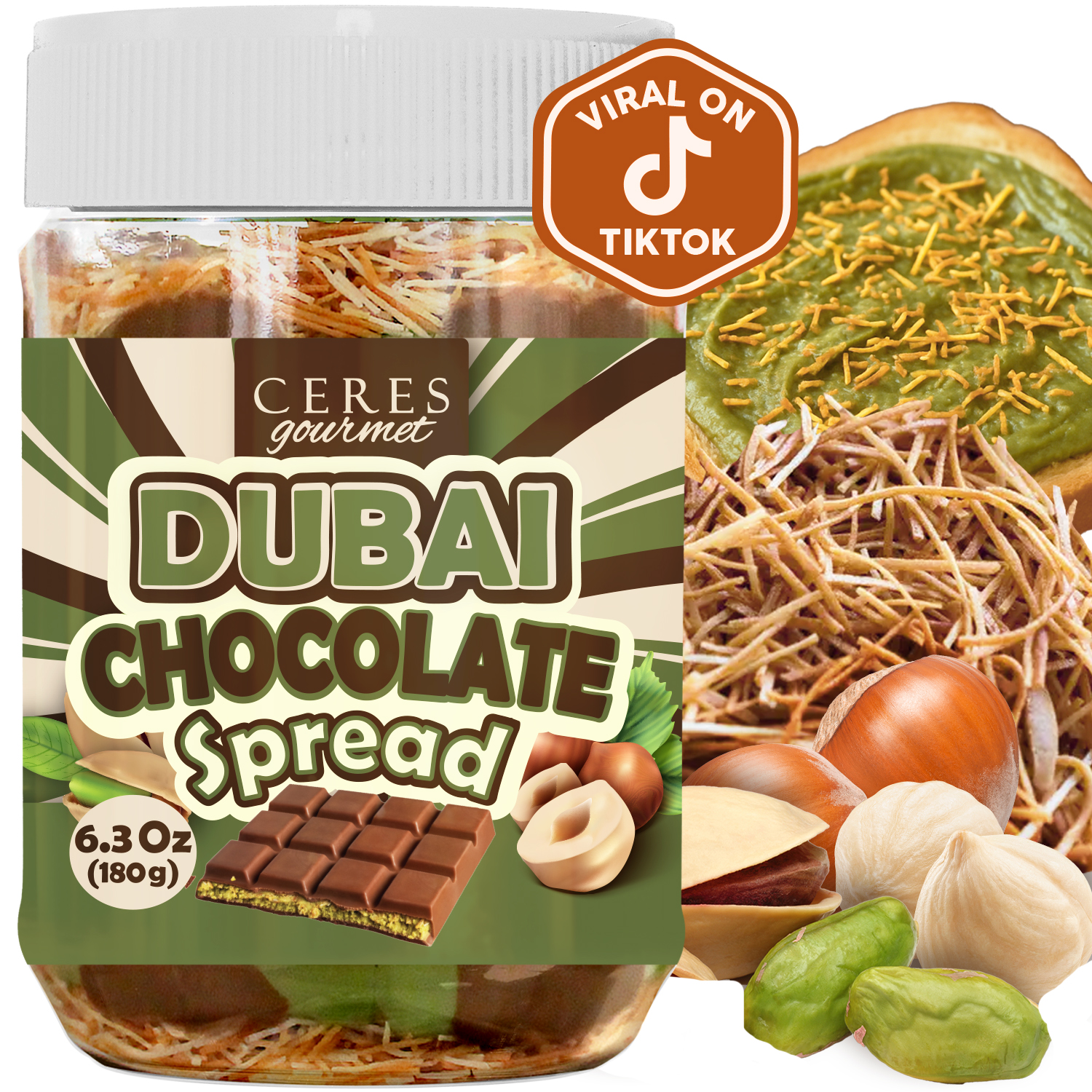 thumbnail video image 2 of Ceres Gourmet Chocolate Spread Pistachio Kataifi 6.35 oz, 2 of 9
