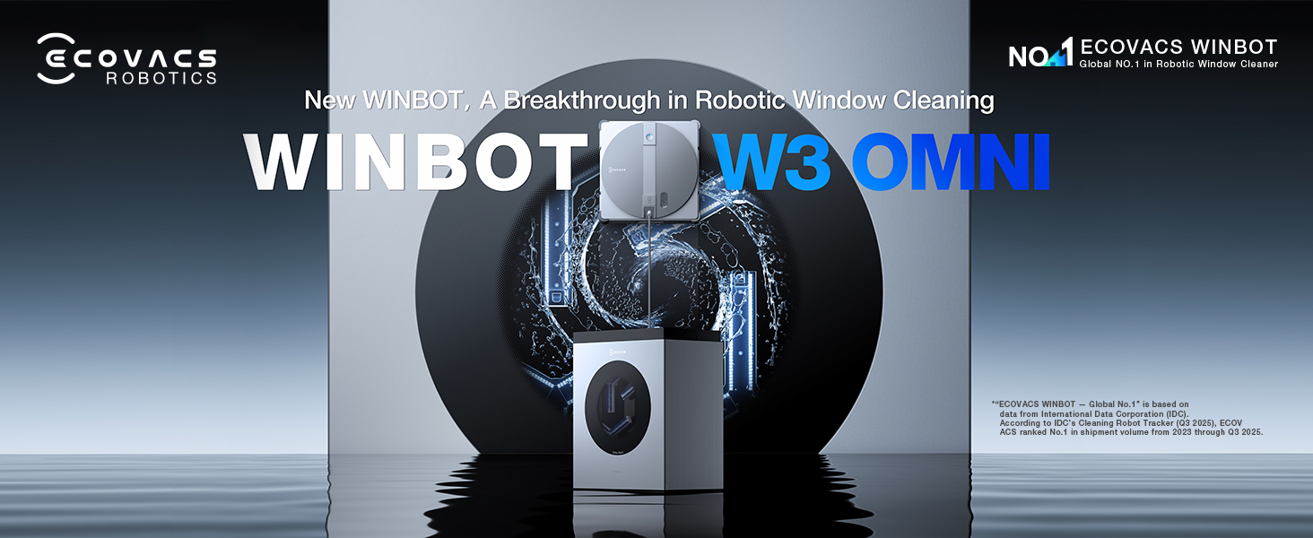 thumbnail video image 2 of ECOVACS WINBOT W3 Omni Robot Window Cleaner with Auto-Clean Station, WIN-SLAM 5.0, Triple Spray & 12-Level Protection, 2 of 11