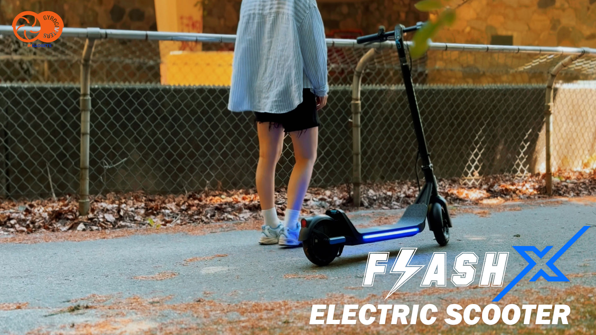 thumbnail video image 2 of Gyrocopters FlashX Electric Scooter | Powerful Rear Wheel Drive with 32 km/h Speed | 32 km Range | UL2272 Approved | Smart App Control | Foldable & Light-weight | Puncture-Proof Tires | Cruise Control, 2 of 10