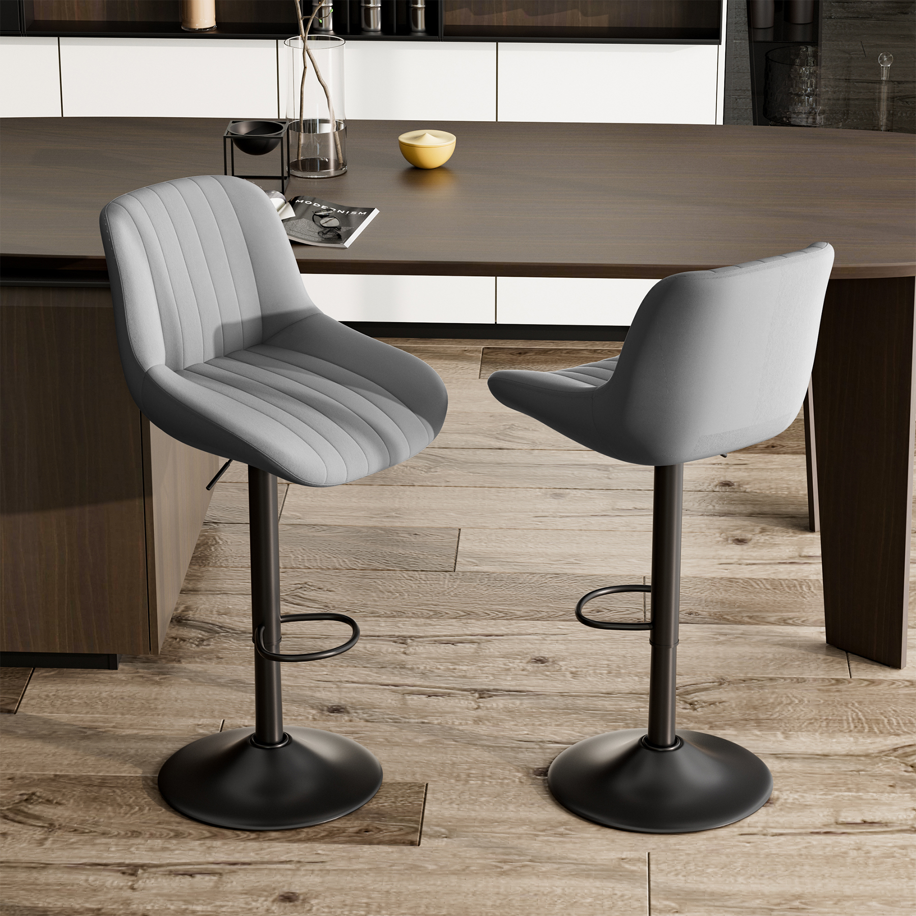thumbnail video image 2 of Hawsaiy Modern Adjustable Swivel Stools Set of 4, Counter Height Chairs with Upholstery for Kitchen & Home, 2 of 12