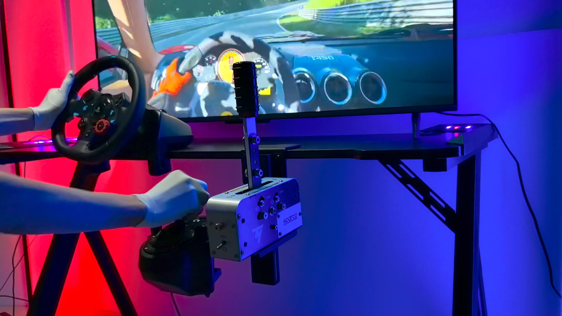 thumbnail video image 2 of Ajustable Desk Shifter Mount For Racing Game Sim Shifter And Handbrake Black Shifter Stand Compatible With Logitech G Thrustmaster TH8A Shifter, TSS Handbrake, 2 of 8