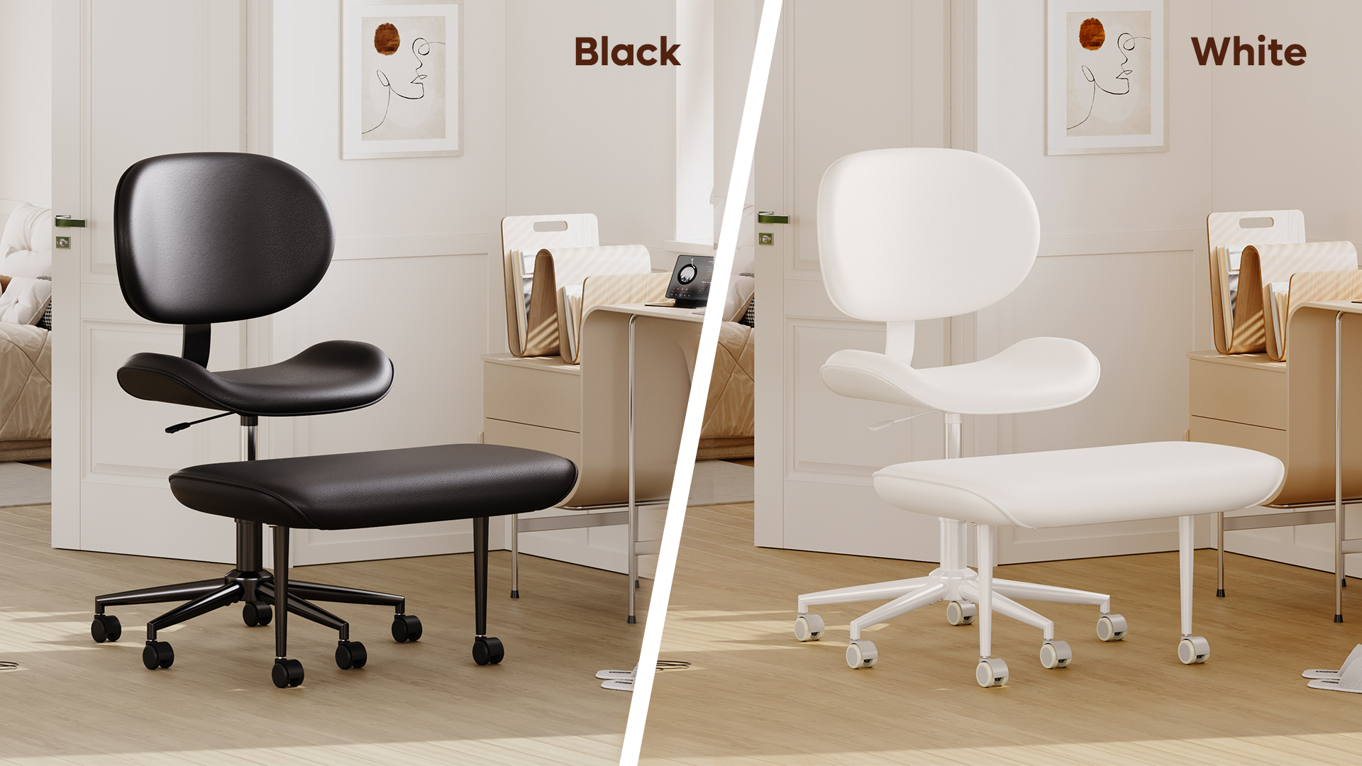 thumbnail video image 2 of Pinmoco Upgraded Ergonomic Cross Legged Swivel Chair, Adjustable Height and PU Leather, Meditation Chair with Back Support, Home and Office, Off White, 2 of 12