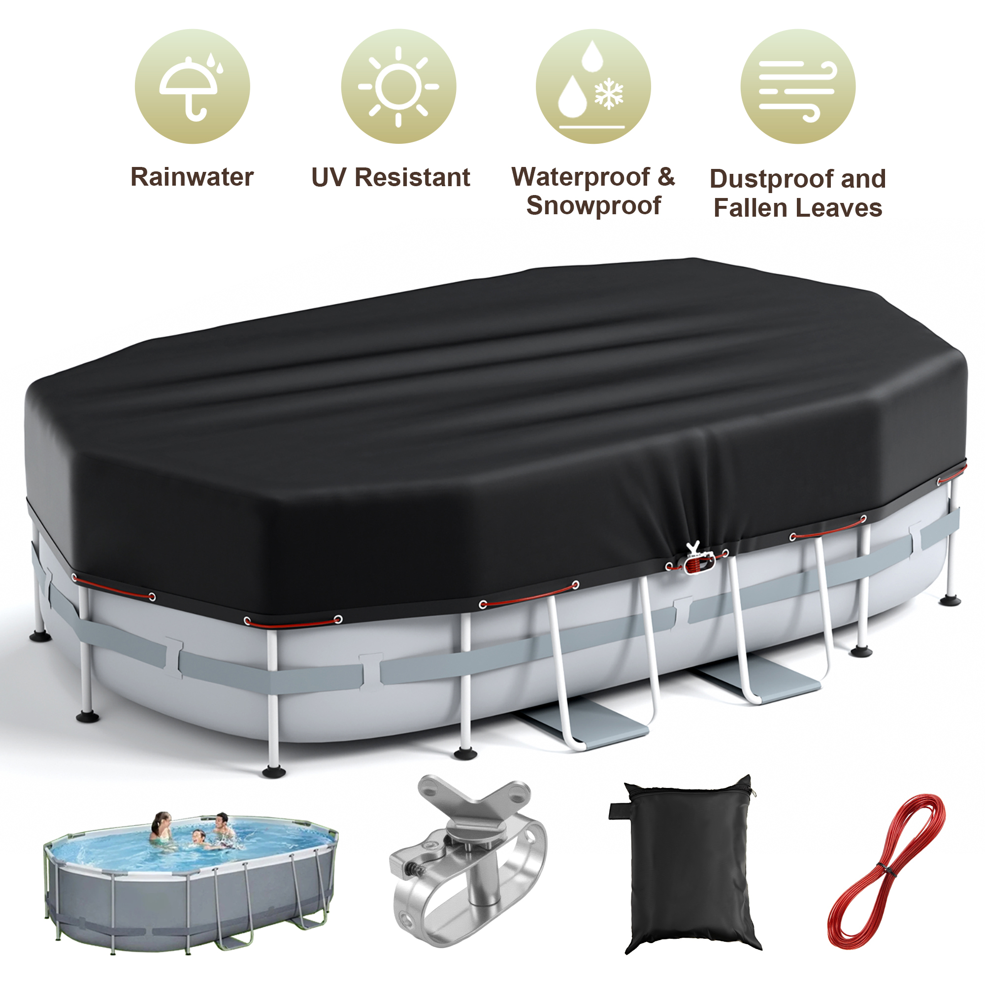thumbnail video image 2 of COSYUMI Oval Pool Cover 15 x 30FT, Heavy Duty Oxford Solar Pool Covers for Above Ground Pool with Winch and Cable, All Season Inflatable Pool Cover for UV Resistant, Waterproof, Snowproof Windproof, 2 of 12