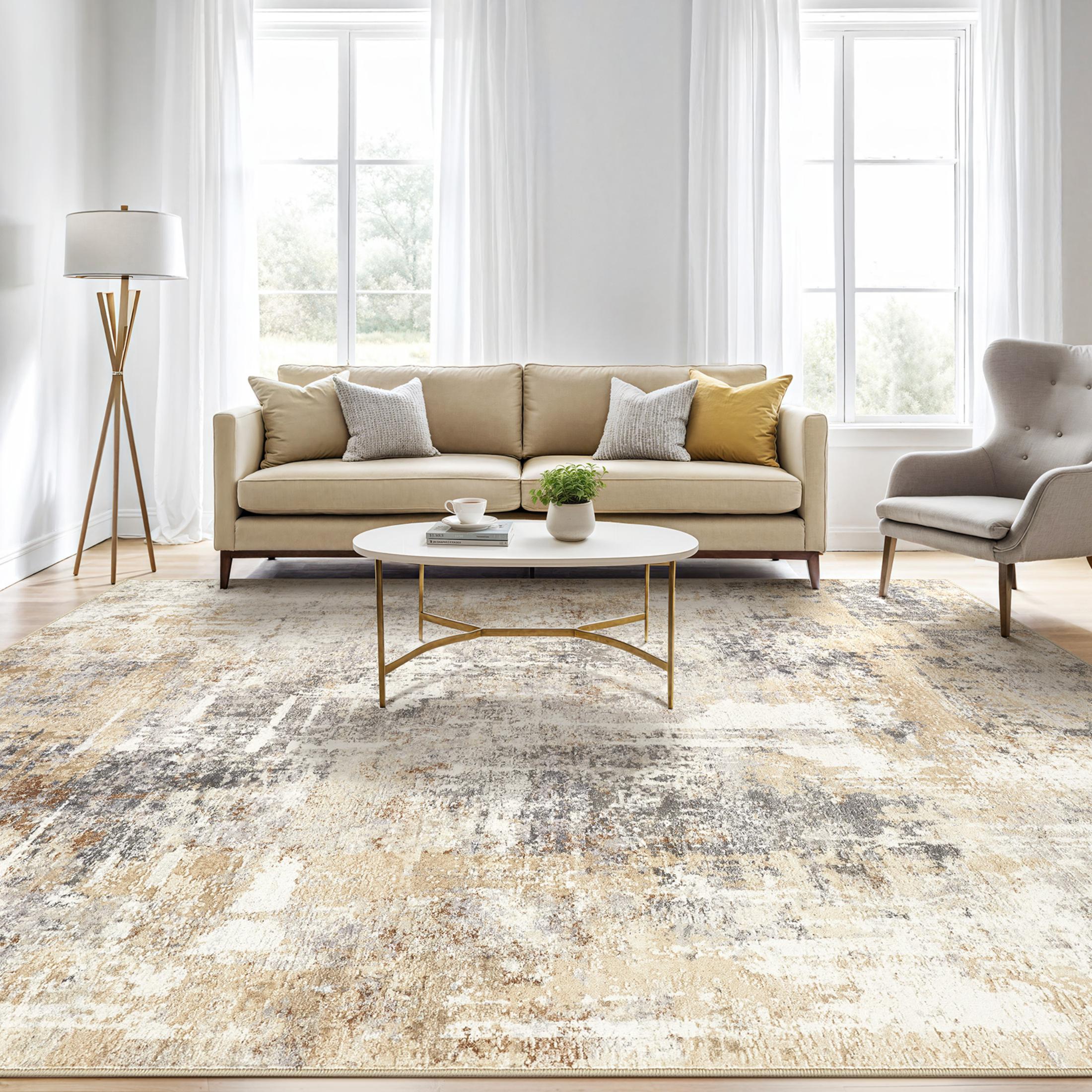 thumbnail video image 2 of UERMEI 9'x12' Large Area Rugs for Living Room, Washable Non Slip Indoor Rug for Bedroom Home Decor Carpets, Modern Abstract Printed Carpet, Grey Gold, 2 of 10