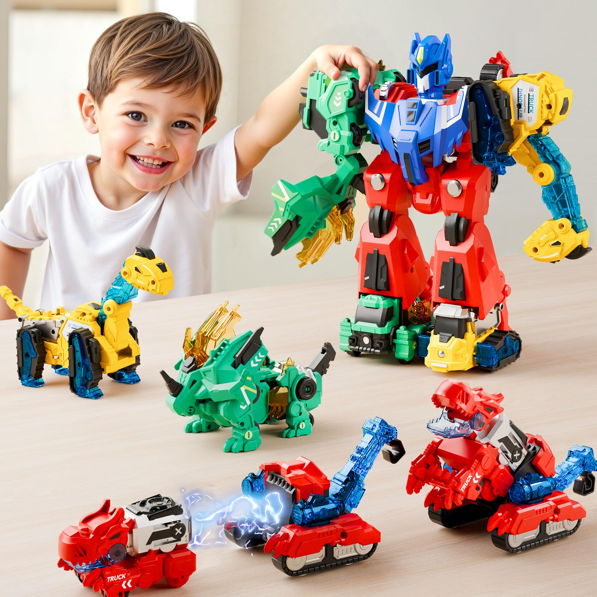 thumbnail video image 2 of Dimoarch Boy Dinosaur Transforming Robot Toys for 3 4 5 6 7 8 Years Old Kids, Magnetic Construction Trucks for Boys, Dino Transform Cars Toys, STEM Educational Boys Toys for Age 5-8 Birthday Gift, 2 of 10
