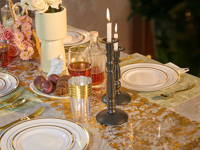 thumbnail video image 2 of Hawsaiy 350PCS Gold Disposable Plates and Cups Set for 50 Guests, Plastic Dinnerware with Napkins for Wedding and Party, 2 of 9